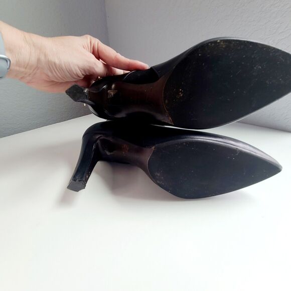 Joan Oloff Italy Women’s Boots Size 41 Leather Heel Gold‎ Zipper Back - Picture 6 of 7